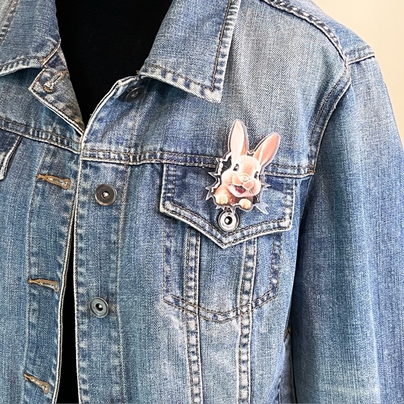Jewelry - 2D Acrylic Cartoon Bunny Rabbit "Breaking Through" Jacket Backpacks, Hat Pin